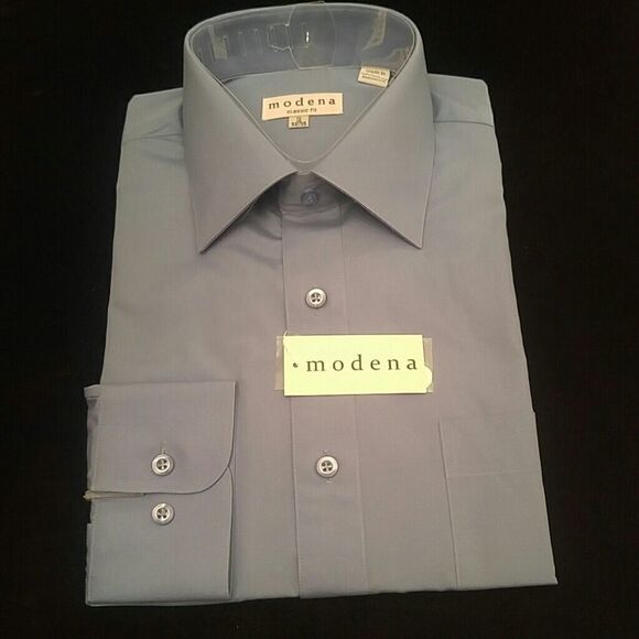 MEN'S CADET BLUE BASIC DRESS SHIRT BY MODENA 16X34 - Picture 1 of 3